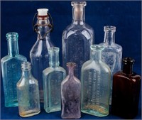 9 Antique Elixir Medicine Bottles