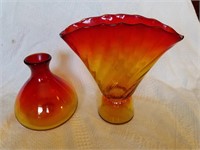 Pair of yellow & amber glass vases