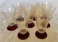 8 Etched Crystal glasses w/ ruby base
