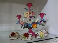 Cold Painted Metal  Flower/Bird Candelabra By