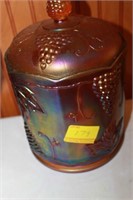 GRAPE AND CABLE CARNIVAL GLASS COOKIE JAR WITH