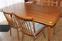 MID CENTURY MODERN DROP LEAF TABLE, 6 CHAIRS AND