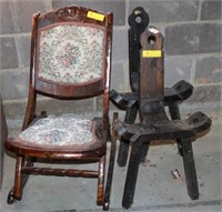 FOLDING SEWING ROCKER AND 2 SPANISH STYLE CHAIRS