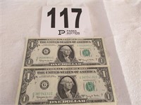 Two 1963A Dollars Bills (Nice)