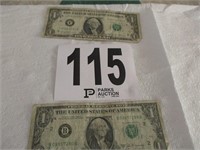 Two 1969 Dollar Bills (One A/One B)