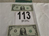 Two 1963A Dollar Bills