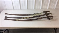 3 Old swords with rust