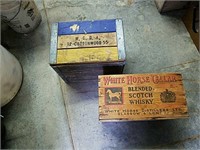 Antique Wooden Crate & "White Horse" Whisky Box