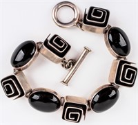 Jewelry Sterling Silver Onyx Link Signed Bracelet