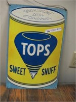 TOPS SWEET SNUFF EARLY ADVERTISING SIGN 17.5"X12"