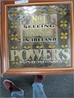 #1 IRISH POWERS WHISKEY BACK BAR MIRROR 19"X19"