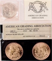 Coin 1889 Morgan Silver Dollar BU Certified AGA