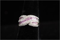 18kt  Diamond ring with pink sapphires