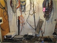 Large lot: air hose, rope, choker cable, water hos