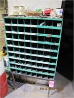 Nut/bolt bin on stand 34"x12" x 62" WITH CONTENTS