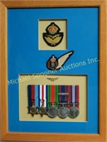 CANADIAN RCAF WWII MEDALS AND BADGES IN FRAME