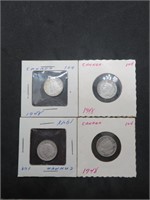 Lot of 4 Canada Sliver Dimes 1948 80% Silver