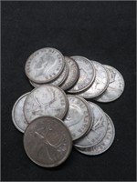 Lot of 13 Canada Silver Quarters 80%