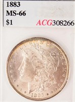 Coin 1883 Morgan Silver Dollar ACG  MS66