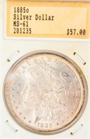 Coin 1885-O Morgan Silver Dollar HT Grading MS61