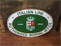 Italian Line booking office enamel sign approx