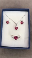 Sterling red heart jewelry set