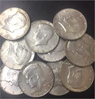 10-Kennedy 40% silver half dollars