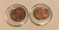 2 Lincoln Error Cents - Stamped Off Center