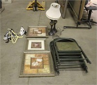 (4) Folding Chairs, (2) Lamps, (3) Wall Hangings,