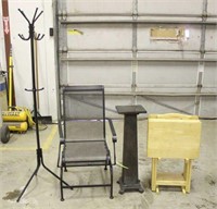 Plant Stand, (4) TV Trays, Patio Chair & Coat Rack