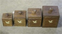 Set of Vintage Wooden American Eagle Canisters
