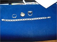 Large Sterling Bracelet W/Two Sterling Rings