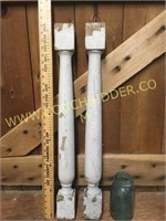 Pair of white chippy paint porch posts