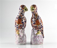 PAIR OF CHINESE CANTON EXPORT PORCELAIN PARROTS