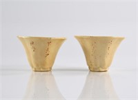 PAIR OF CHINESE FLORAL FORM CRACKLE WARE CUPS