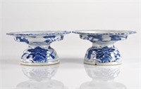 PAIR OF CHINESE BLUE & WHITE PORCELAIN STEM STANDS