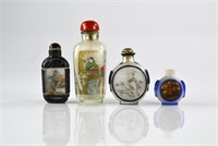 FOUR CHINESE INSIDE PAINTED GLASS SNUFF BOTTLES