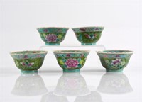 FIVE CHINESE FAMILLE ROSE PORCELAIN CUPS