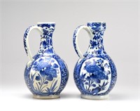 TWO CHINESE EXPORT BLUE & WHITE HANDLED JUGS
