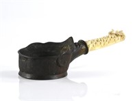 CHINESE BRONZE PAN IRON WITH CARVED BONE HANDLE