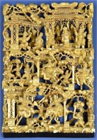 CHINESE CHAOZHOU GILT WOOD CARVED WARRIORS PANEL