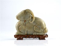 CHINESE CARVED JADE RAM SCULPTURE