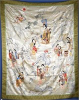 LARGE CHINESE SILK EMBROIDERED TEXTILE WITH LADIES