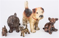 5 Cast Iron Dog Figurines Terrier Spaniel Boxer