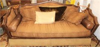 Large Leopard Print couch with pineapple finials
