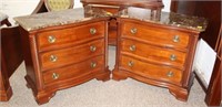 2 pc. Three drawer marble top nightstands by