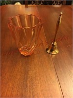 Amber crystal vase (5 inches) and small brass bell