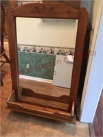 huge heavy wooden mirror with bottom tray