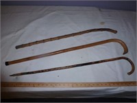 3pc Vintage Hand Carved Walking Sticks / Canes