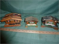 3pc Swiss Chalet Wood Music / Trinket Boxes